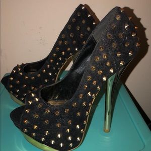 Black and Gold Spike Platform Stiletto Heels